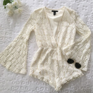 Forever 21 Medium white lace romper w/bell sleeves